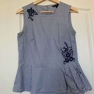 Blue and white sleeveless side zip top